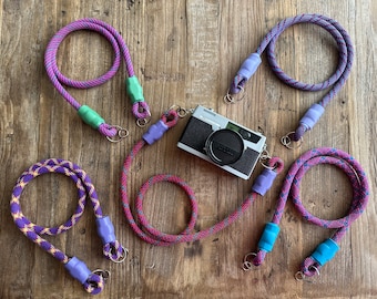 Climbing Rope Camera Straps, Neck or Wrist, Recycled Brand Name Ropes (PINK & PURPLE ropes!)