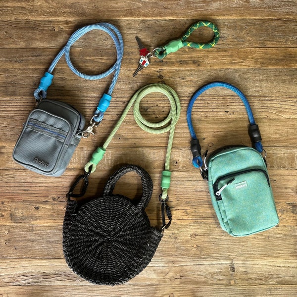 Climbing Rope Bag Straps - Crossbody, Purse, Clutch, Shoulder Brand Name Ropes (BLUE / GREEN Ropes)