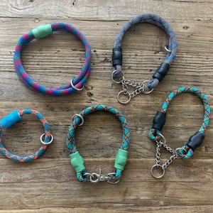 GREEN / TEAL Climbing Rope Dog Collars, Handmade From Real Brand Name Climbing Ropes