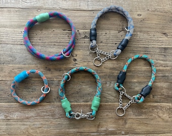 BLUE Climbing Rope Dog Collars, Handmade From Real Climbing Ropes, Blue Patterns