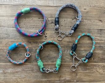 GREEN / TEAL Climbing Rope Dog Collars, Handmade From Real Brand Name Climbing Ropes