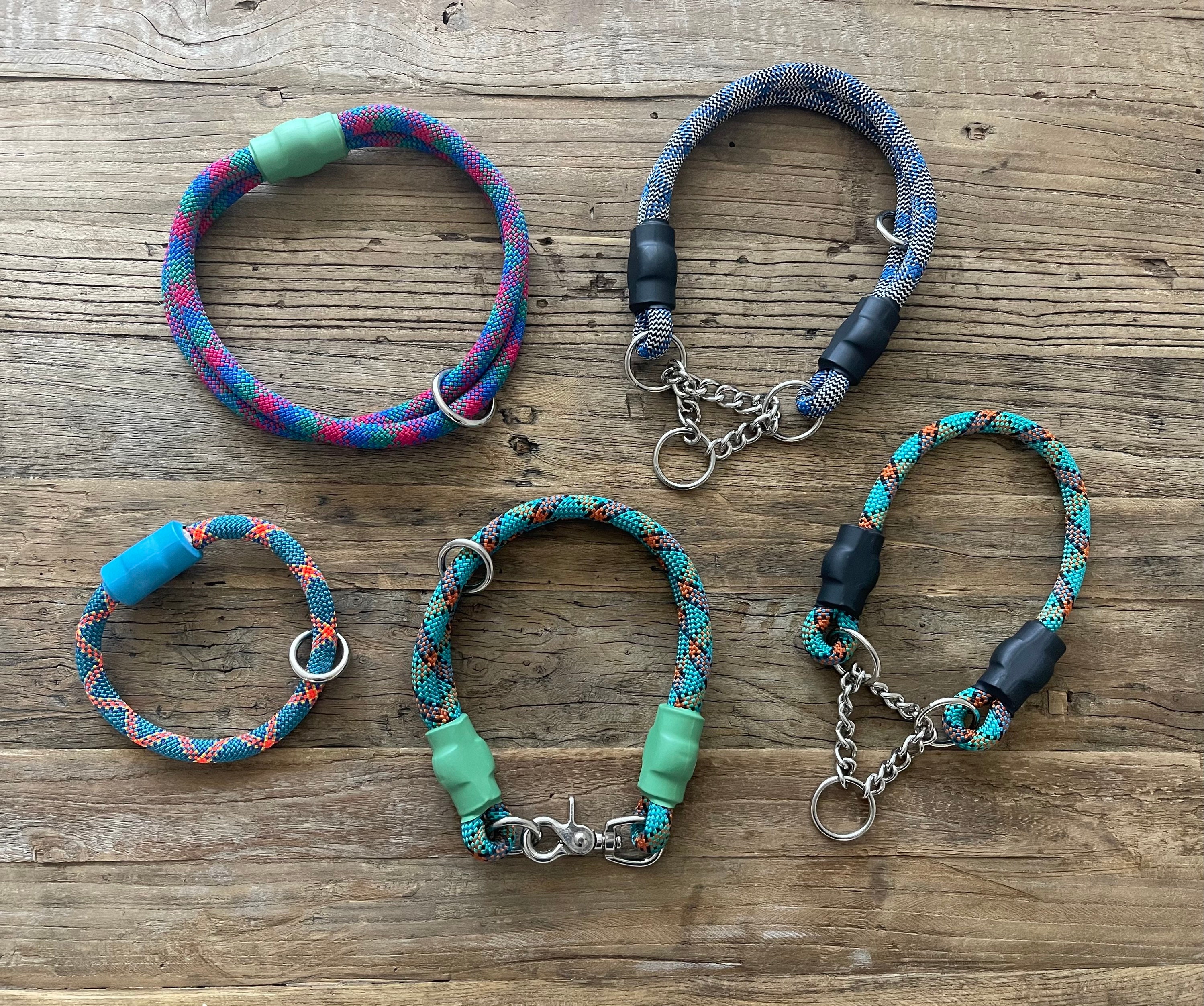 Green/Teal Climbing Rope Dog Collars, Handmade From Real Brand Name Ropes