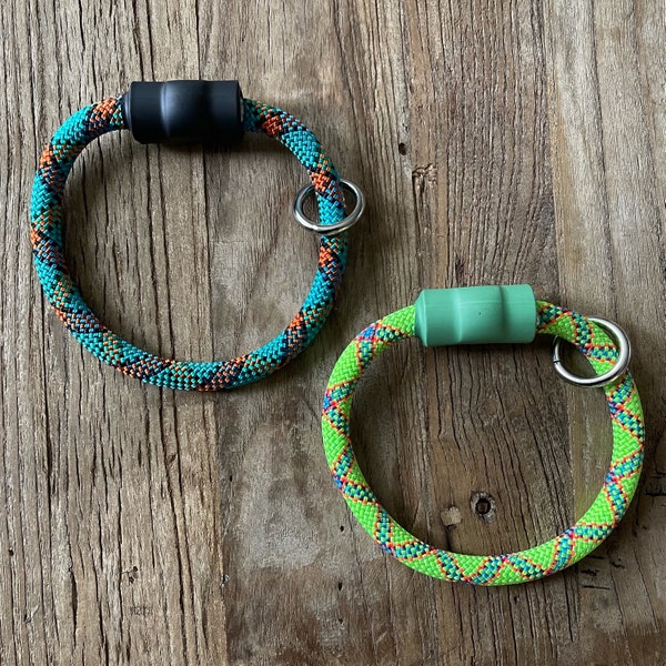 Climbing Rope Dog Collar, Handmade, Real Climbing Ropes - BLUE/GREEN Patterns