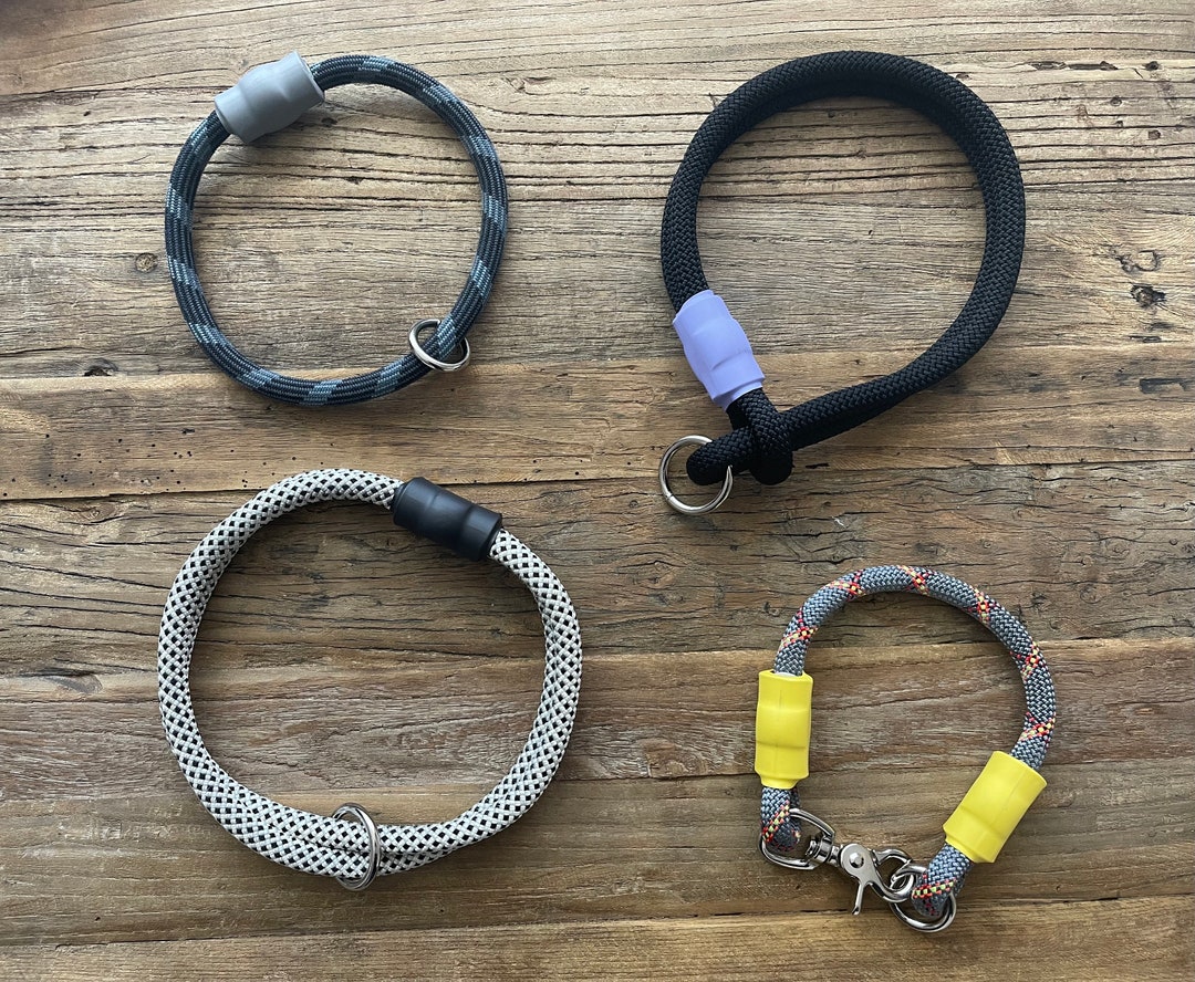 BLACK / GRAY Climbing Rope Dog Collars, Slip On, Martingale, Tightening