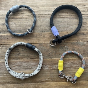 BLACK / GRAY Climbing Rope Dog Collars, Slip On, Martingale, Tightening Collars, Handmade From Real Brand Name Climbing Ropes