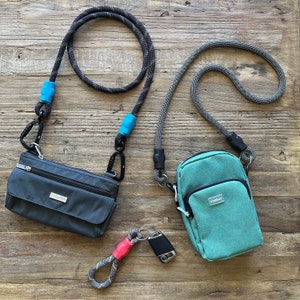 Climbing Rope Bag Straps - Crossbody, Purse, Clutch, Shoulder Brand Name Ropes (BLACK / GRAY)