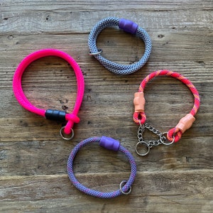 Climbing Rope Dog Collars, Handmade From Real Climbing Ropes, Pink/Purple Ropes