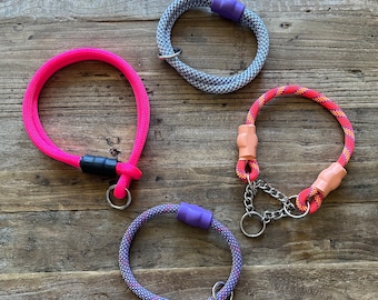Klimtouw hondenhalsbanden, handgemaakt van echte klimtouwen, roze/paarse touwen