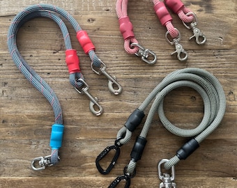 Acoplador de correa personalizado, correa para 2 perros, correa con dos accesorios: cuerdas de escalada profesionales de marca, ¡totalmente personalizables!