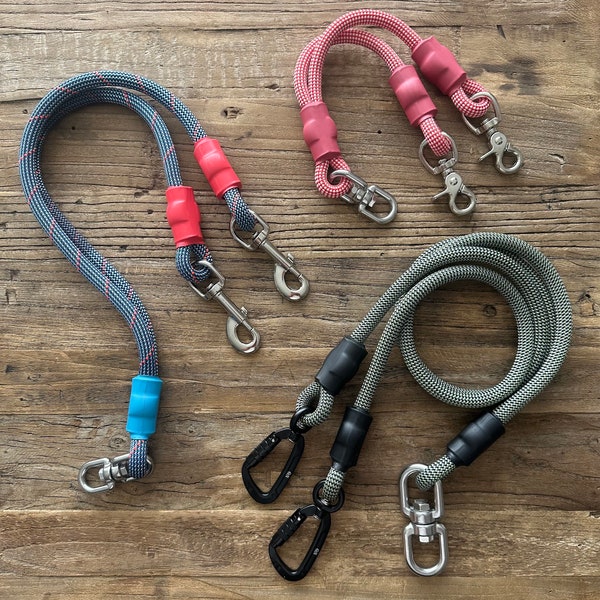 Custom Leash Coupler, 2-Dog Lead, Two-Attachment Leash - Brand Name Professional Climbing Ropes, Fully Customizable!