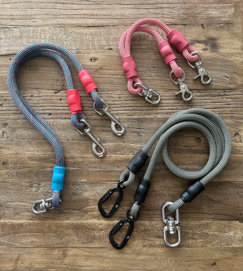 Custom Leash Coupler, 2-Dog Lead, Two-Attachment Leash - Brand Name Professional Climbing Ropes, Fully Customizable! image 1
