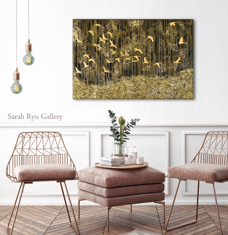 Gold Leaf Bird original Texture Artlandscape Painting Etsy