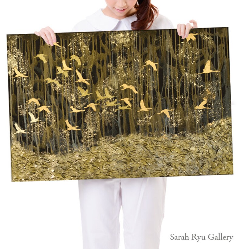Gold Leaf Bird original Texture Artlandscape Painting Etsy