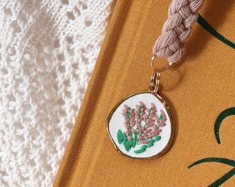 Embroidered Pink Flower Pendant Charm Bookmark - Bookish Gifts for Readers