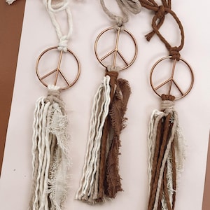Neutral Peace Sign Car Charm | Hippie Boho Accessories | Retro Decor | Mother&#39;s Day Gifts | Gifts for Her | Rearview Mirror Decor