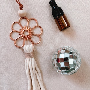 Flower Boho Car Charm | Essental Oil Diffuser | Rearview Mirror Decor | Cute Hanging Car Accessories for Women | Boho Gifts | Neutral