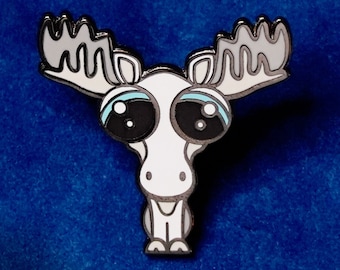 Cute Moose Enamel Pin, Moose Pin Gift, Hard Enamel Animal Pin, Animal Lover Gift - Maple the White Moose