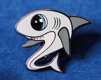 Cute Shark Enamel Pin, Shark Pin Gift, Hard Enamel Animal Pin, Animal Lover Gift, Backpack Pin, Funny Enamel Pin - Riley the Great White