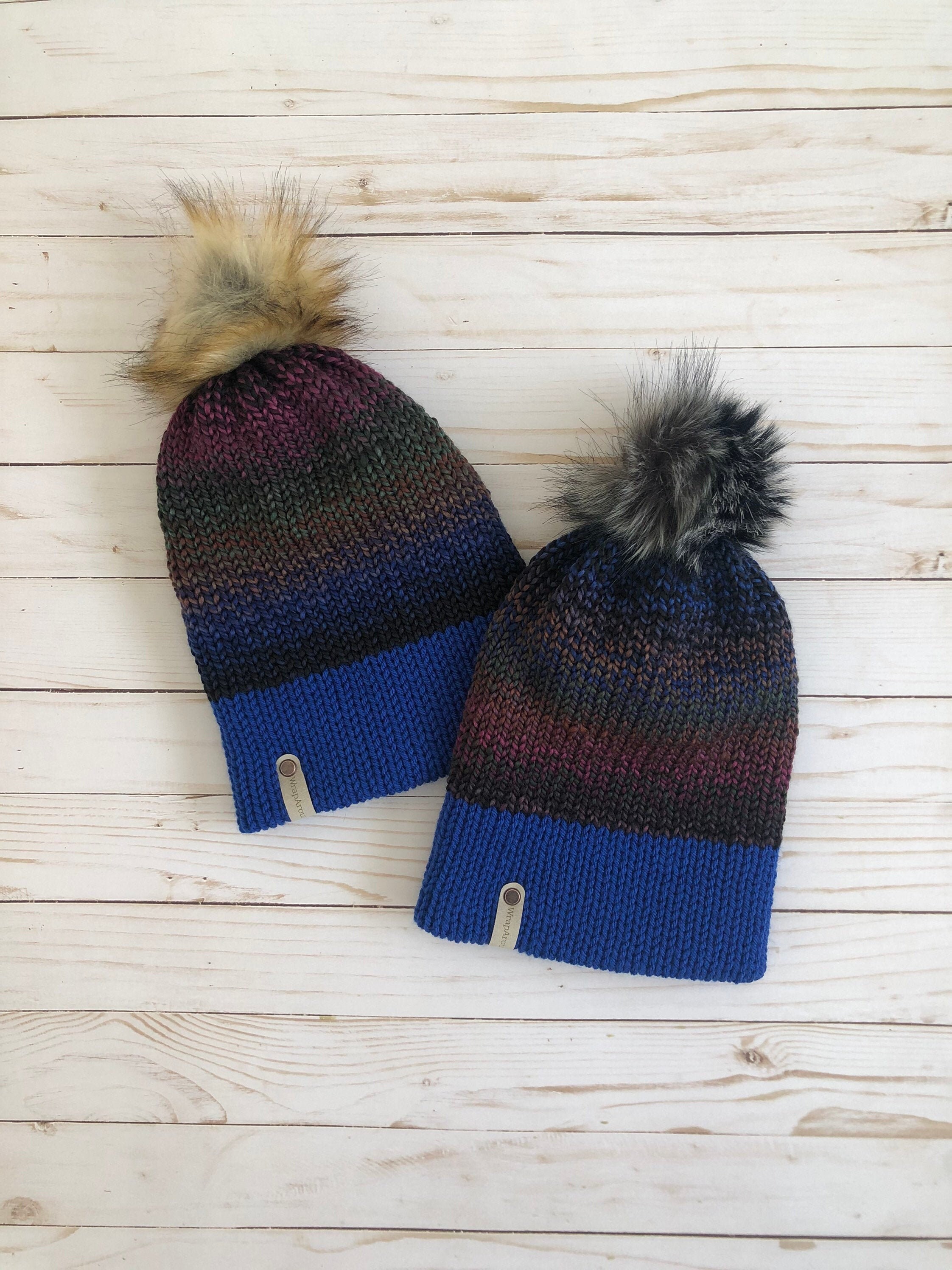 Handmade Beanie Pom Pom Beanie Multicolor Royal Blue Etsy