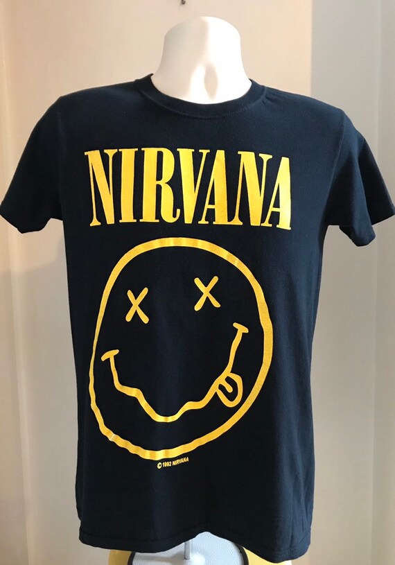 T-Shirt Vintage Nirvana 1992 Smiley Face Black Sma