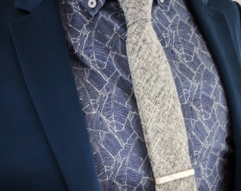 Gray Necktie Gift for Him Wedding Groomsmen Gift Groom Necktie Anniversary Cotton Skinny Tie Rustic Boho Unique Grey Tie