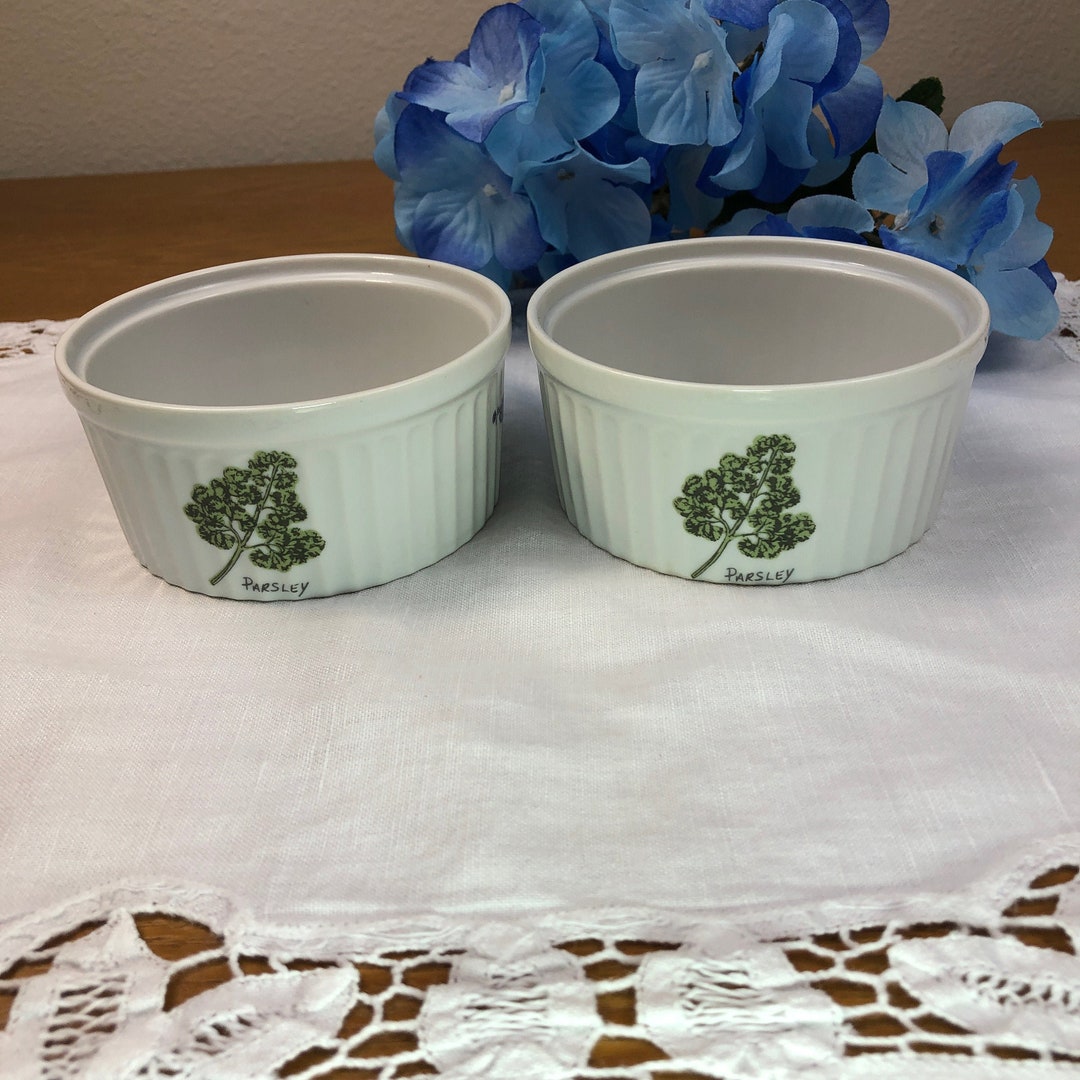 Crown Empire Ramekins in Herbal Design, Oversized Ramekins, Porcelain, Dishwasher and Oven Safe