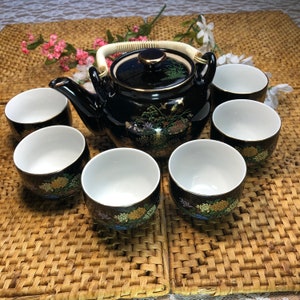 Vintage Pier 1 Teapot, 4 Teacups Set, White Porcelain Tea