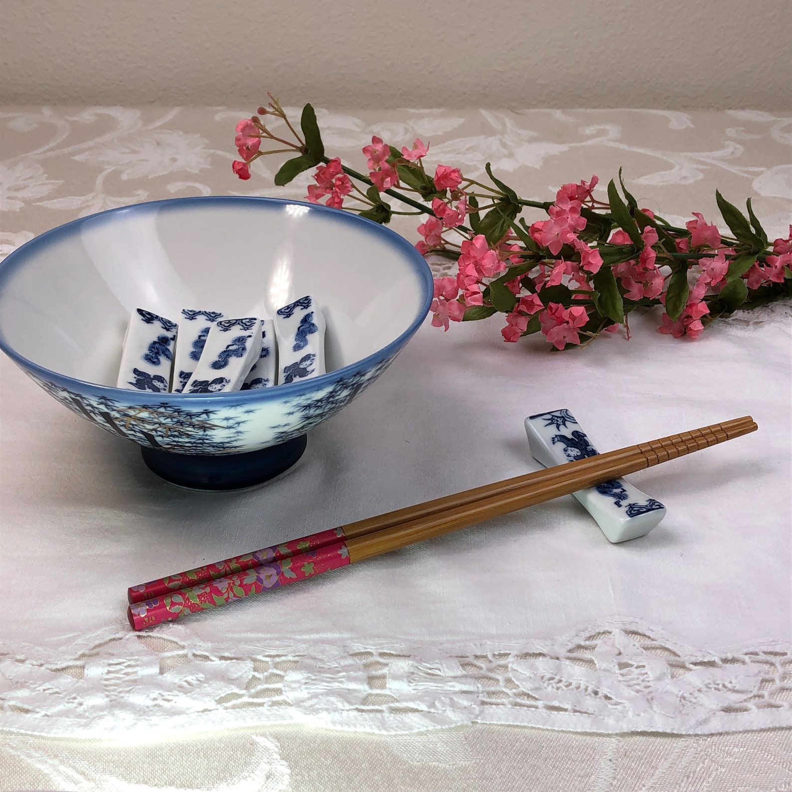 6 Chopsticks Holders in Blue and White with Bowl and Etsy