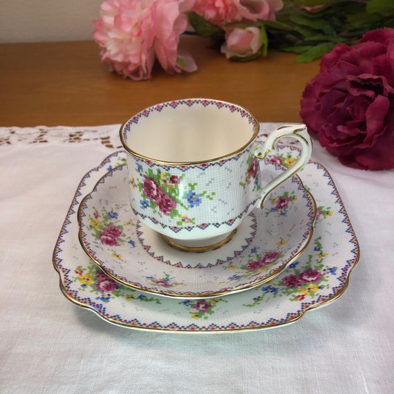 Royal Albert Petit Point Teacup Trio, Cup, Saucer and Bread and  
