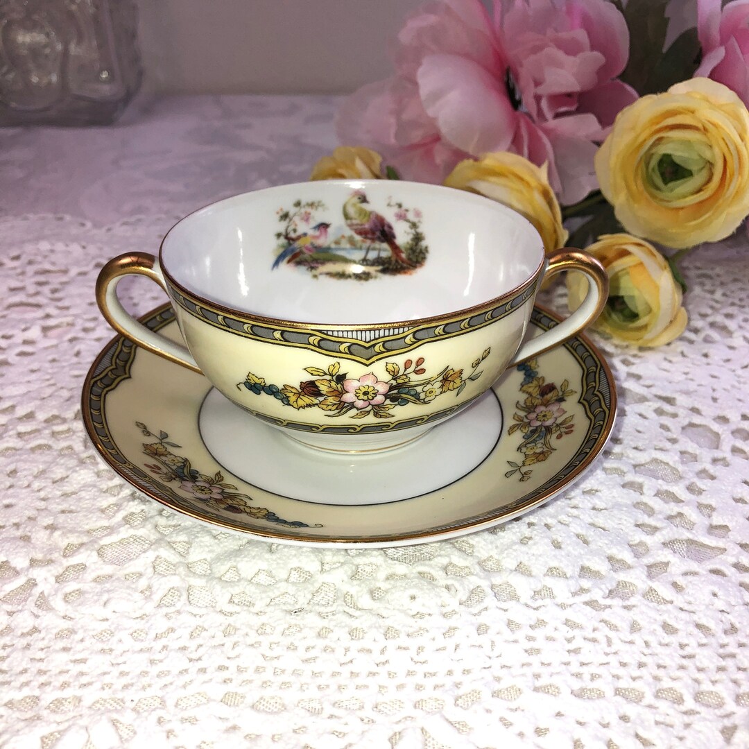 Bouillon Cup and Saucer by Noritake in Windsor Design, Made in Japan