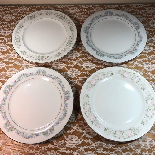 Retailer Set of four mismatched and replacement china by Crown Ming, Sheffield, Carlion, farmhouse decor, wedding gift, tea party, Christmas gift