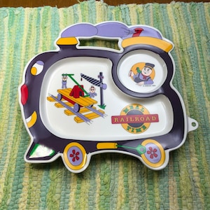 Childs plate by Oneida, Melamine, Vintage 1994, Mealtime Railroad, Oneida dishware