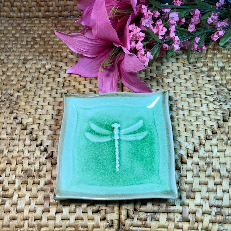 Dragonfly Candy Dish Vintage Candy Dish Green and Brown Ceramic and Stoneware Asian Decor Farmhouse Decor