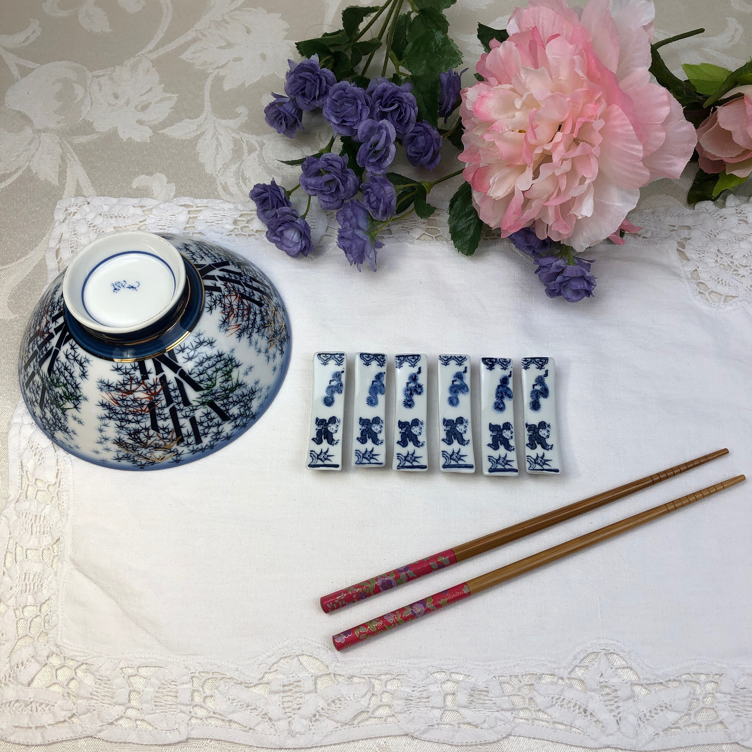 6 Chopsticks Holders in Blue and White with Bowl and Etsy