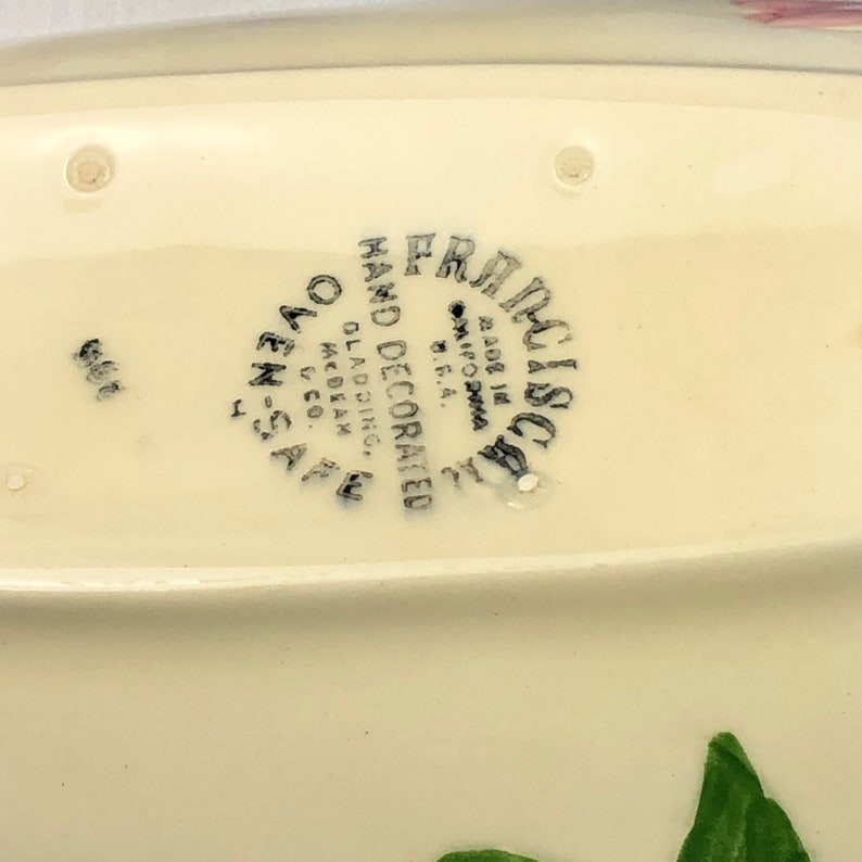 Made in California Franciscan Ware Relish Dish in Desert Rose design Gladding McBean Hand decorated oven safe