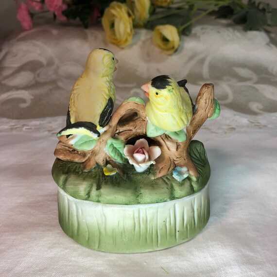 Trinket Box By Crown Royal Hand Painted In Yellow Bird Design Etsy