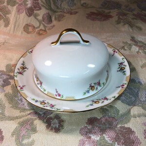 Round Covered Butter Dish by Wm Guerin and Co Limoges France, Antique Butter Dish, Covered Butter Dish, Farmhouse Decor, Wedding Gift