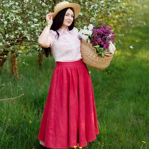 VICTORIA gathered half circle skirt, tailored linen skirt, classic skirt, cottagecore skirt, midi, maxi, retro skirt , half circle skirt