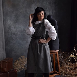 IRIS close fitting pinafore dress, cotton sarafan, cotton sundress, gathered skirt with pockets, maxi dress, overall dress, retro dress