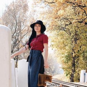 ODETTE Chemise à manches courtes pour femme, Haut en lin, Chemisier à col Claudine, Chemise décontractée d'été, Chemise style rétro, T-shirt en lin, T-shirt en lin image 1