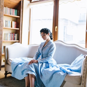 ELSA close fitting linen dress, long sleeves dress, shawl collar dress , evening dress, full circle dress, cottagecore dress, retro dress