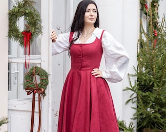 KATARINA linen sundress with lacing, sleeveless cottagecore dress, classic evening dress, retro style sarafan, full circle skirt