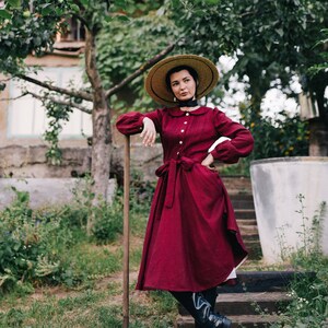 OPHELIA linen dress with peter pan collar, long sleeves, cottagecore dress, midi, maxi dress, retro dress, shirt dress, full circle dress