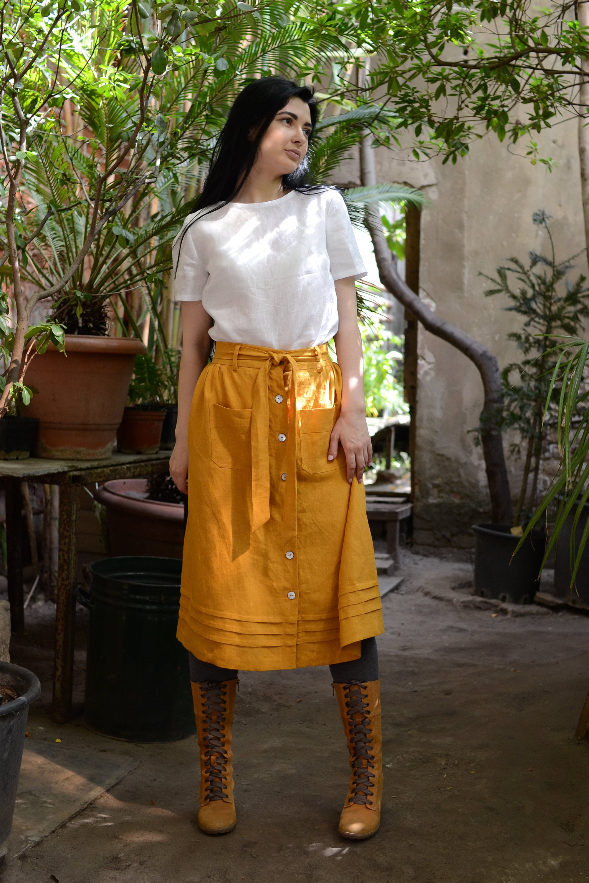 ELLA Linen Skirt, Knee Length Skirt, Ruffle Skirt, Skirt With 