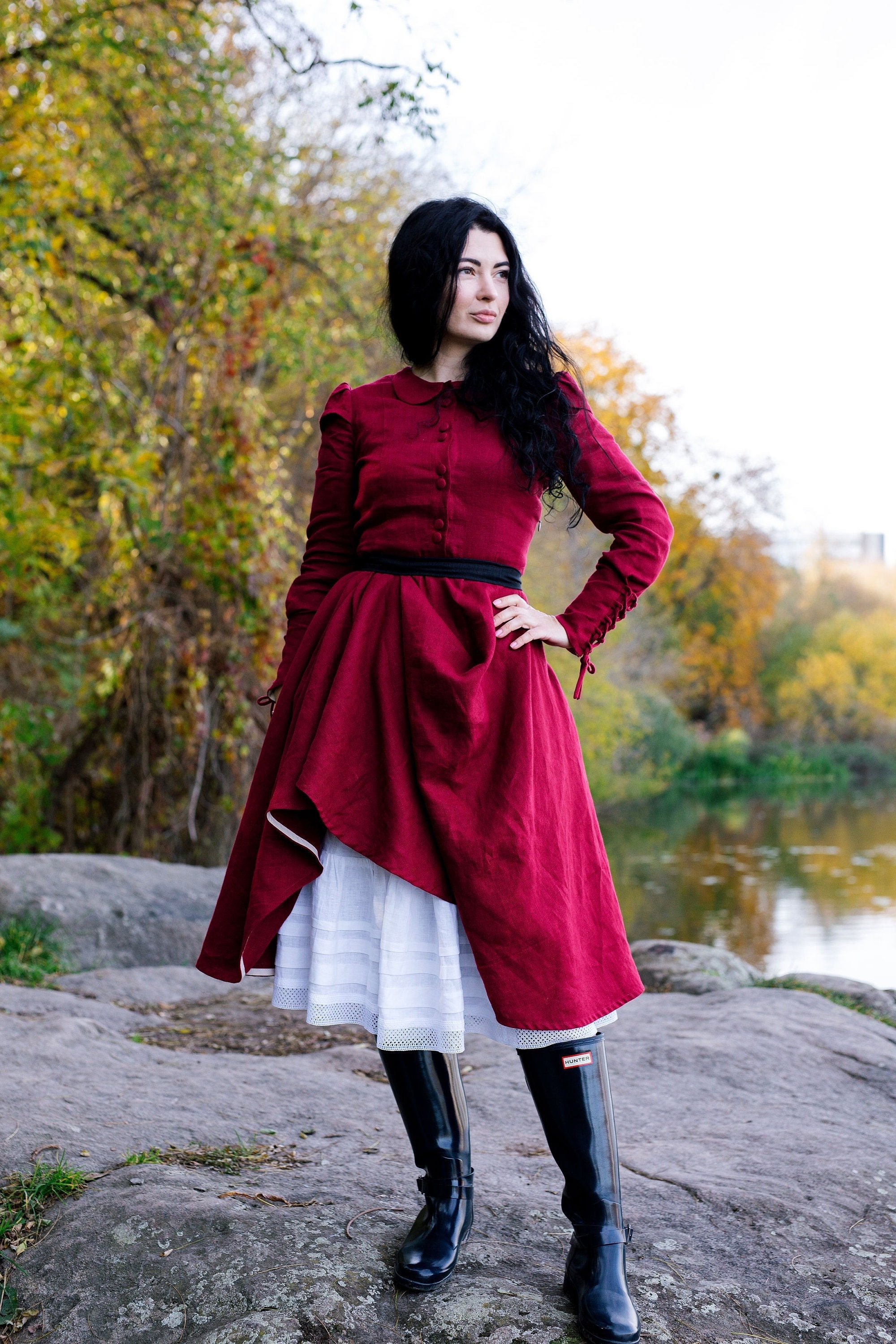 chinese dress ladies Sabrina Jersey Ruffle Neck Maxi Dress – Gina Bacconi main image 0