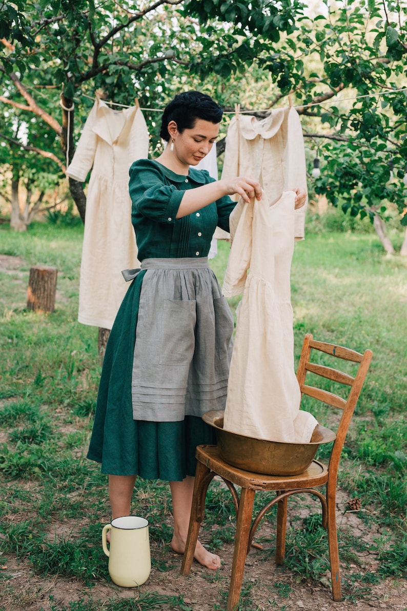 ELIZA linen apron, half apron, apron with pockets, retro apron, cottagecore style image 1