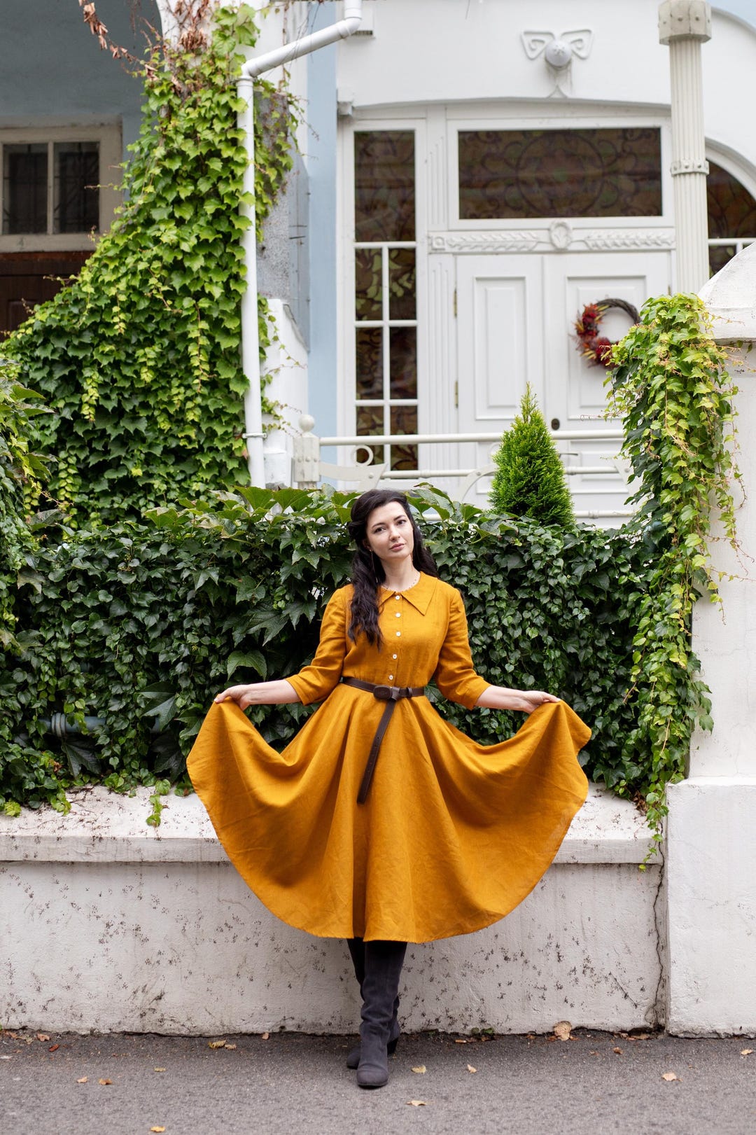 grace and co linen dress Oui 87553 Yellow Cap Sleeve Linen Dress  Olivia Grace Fashion