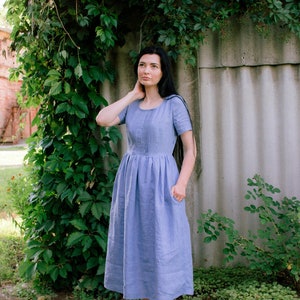 ELIZABETH close fitting dress, natural linen midi dress, evening maxi dress, back button dress, smock dress, summer dress, cottagecore dress image 6