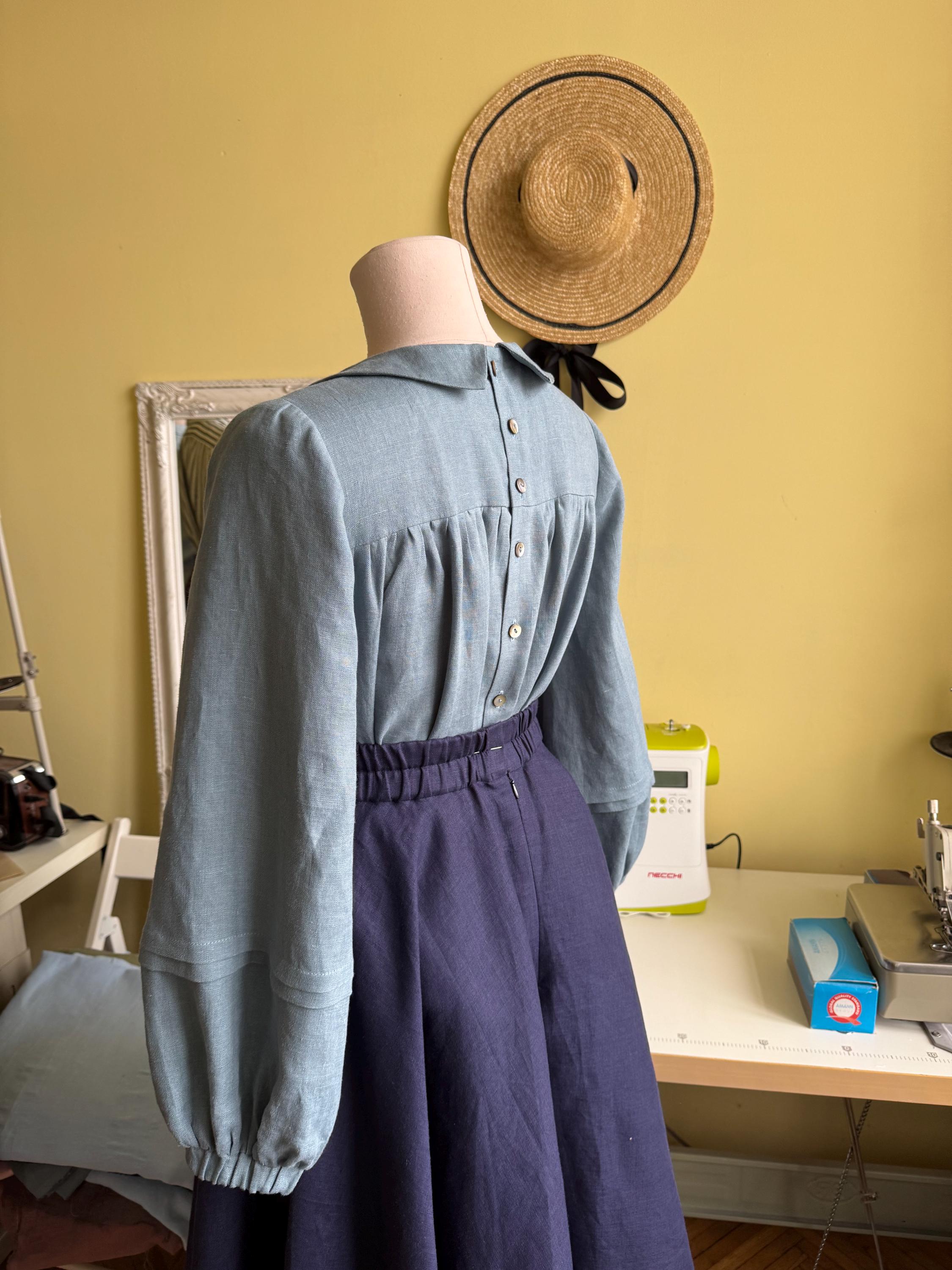 AMELIE Women Shirt, Linen Top, Puff Sleeve Blouse , Plus Size