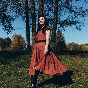 SABRINA Linen Dress With Rounded Collar, Cup Sleeves, Cottagecore Dress ...